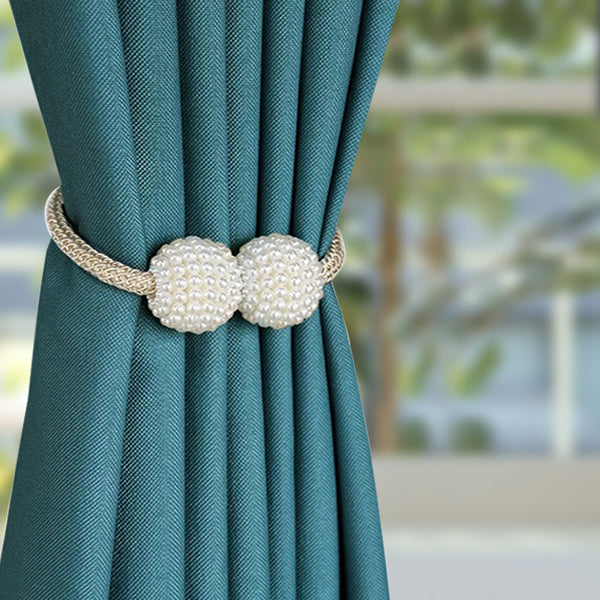 2 PCs magnetic hold clamps for curtains, string beads for modern window decoration.