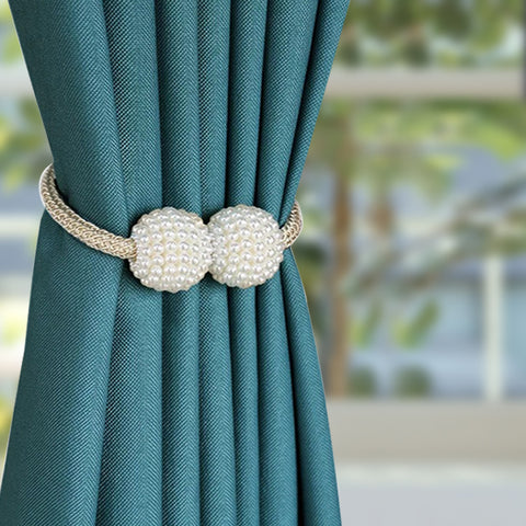 2 PCs magnetic hold clamps for curtains, string beads for modern window decoration.