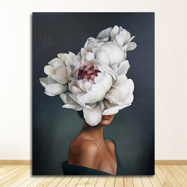 Decorative Painting Living Room Home Decoration Flowers Feathers Woman Abstract Canvas Painting Wall Art Print Poster Picture