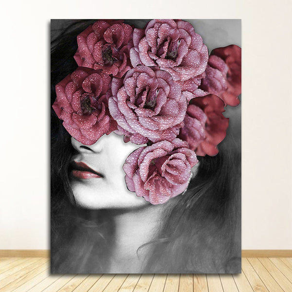 Decorative Painting Living Room Home Decoration Flowers Feathers Woman Abstract Canvas Painting Wall Art Print Poster Picture