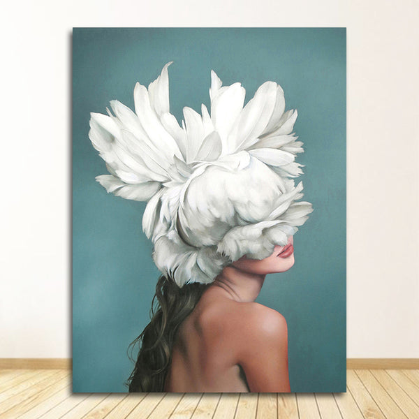 Decorative Painting Living Room Home Decoration Flowers Feathers Woman Abstract Canvas Painting Wall Art Print Poster Picture