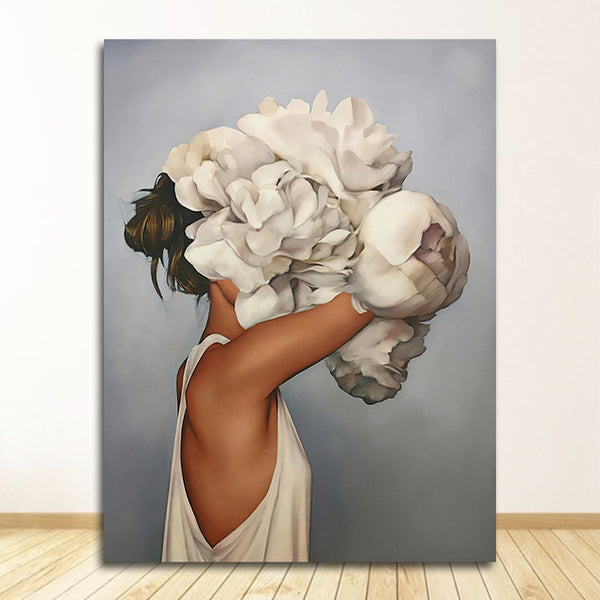 Decorative Painting Living Room Home Decoration Flowers Feathers Woman Abstract Canvas Painting Wall Art Print Poster Picture