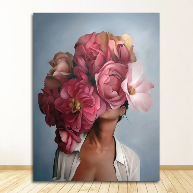 Decorative Painting Living Room Home Decoration Flowers Feathers Woman Abstract Canvas Painting Wall Art Print Poster Picture