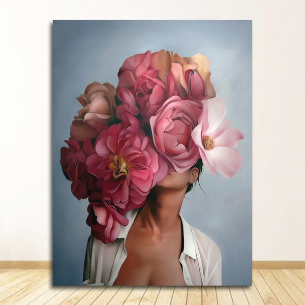 Decorative Painting Living Room Home Decoration Flowers Feathers Woman Abstract Canvas Painting Wall Art Print Poster Picture