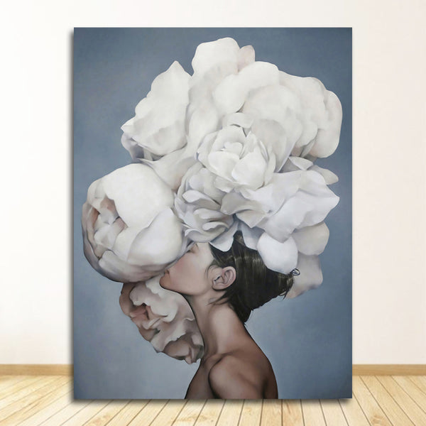 Decorative Painting Living Room Home Decoration Flowers Feathers Woman Abstract Canvas Painting Wall Art Print Poster Picture
