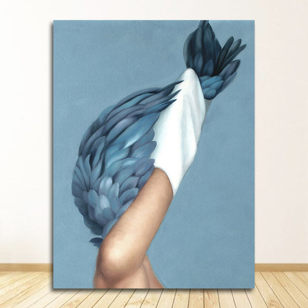 Decorative Painting Living Room Home Decoration Flowers Feathers Woman Abstract Canvas Painting Wall Art Print Poster Picture