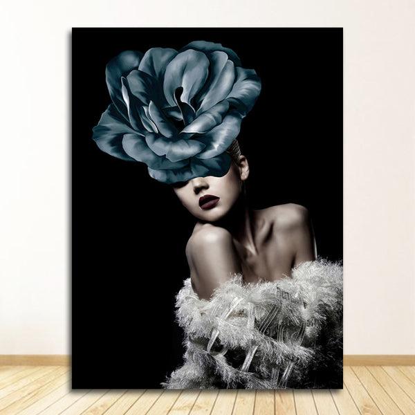 Decorative Painting Living Room Home Decoration Flowers Feathers Woman Abstract Canvas Painting Wall Art Print Poster Picture
