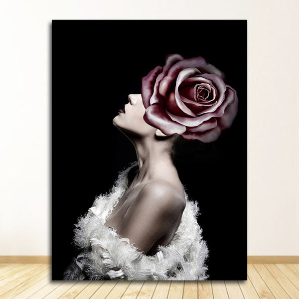 Decorative Painting Living Room Home Decoration Flowers Feathers Woman Abstract Canvas Painting Wall Art Print Poster Picture