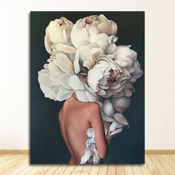 Decorative Painting Living Room Home Decoration Flowers Feathers Woman Abstract Canvas Painting Wall Art Print Poster Picture