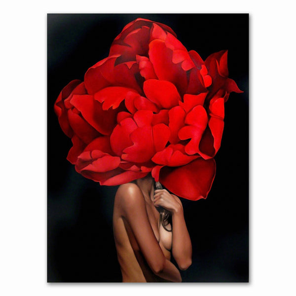 Decorative Painting Living Room Home Decoration Flowers Feathers Woman Abstract Canvas Painting Wall Art Print Poster Picture