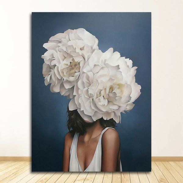 Decorative Painting Living Room Home Decoration Flowers Feathers Woman Abstract Canvas Painting Wall Art Print Poster Picture