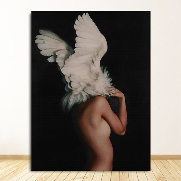 Decorative Painting Living Room Home Decoration Flowers Feathers Woman Abstract Canvas Painting Wall Art Print Poster Picture