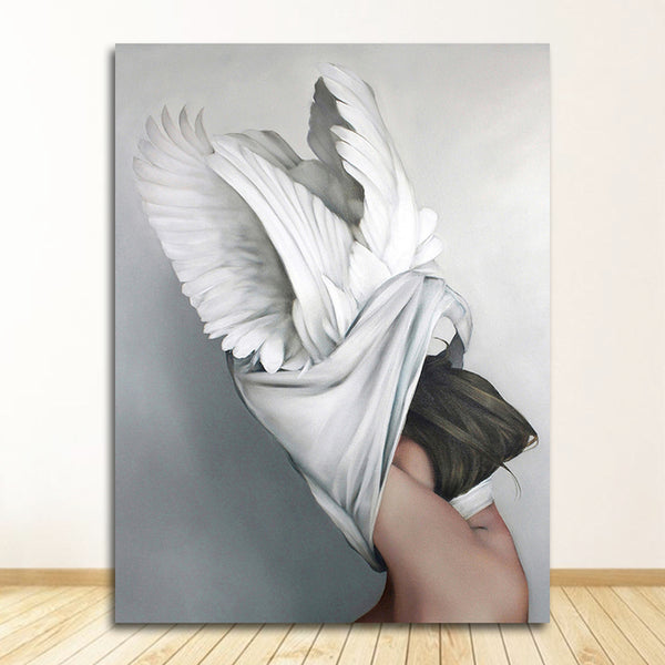 Decorative Painting Living Room Home Decoration Flowers Feathers Woman Abstract Canvas Painting Wall Art Print Poster Picture