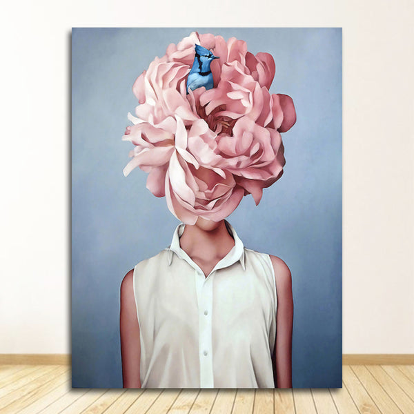 Decorative Painting Living Room Home Decoration Flowers Feathers Woman Abstract Canvas Painting Wall Art Print Poster Picture