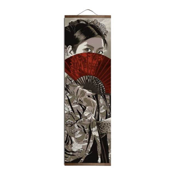 Japanese Samurai Ukiyoe Tiger Canvas Poster Pictures for Living Room Home Decor Painting Wall Art with Solid Wood Hanging Scroll