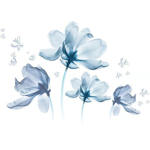 Large 3D Blue Flower Butterfly Living Room Wedding Bedroom Decoration Vinyl Wall Stickers DIY Modern Home Decor Wall Art Poster